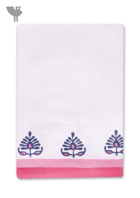 Handloom Cotton Bath Towel With Block Print Border