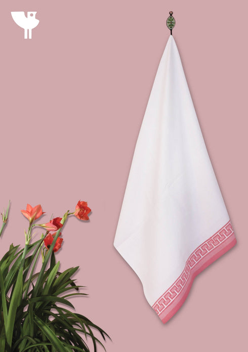 Handloom Cotton Hand Towel With Block Print Border