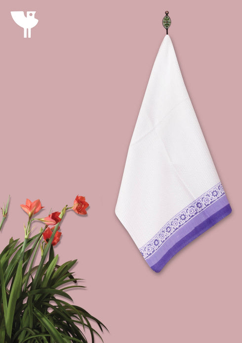 Handloom Cotton Hand Towel With Block Print Border