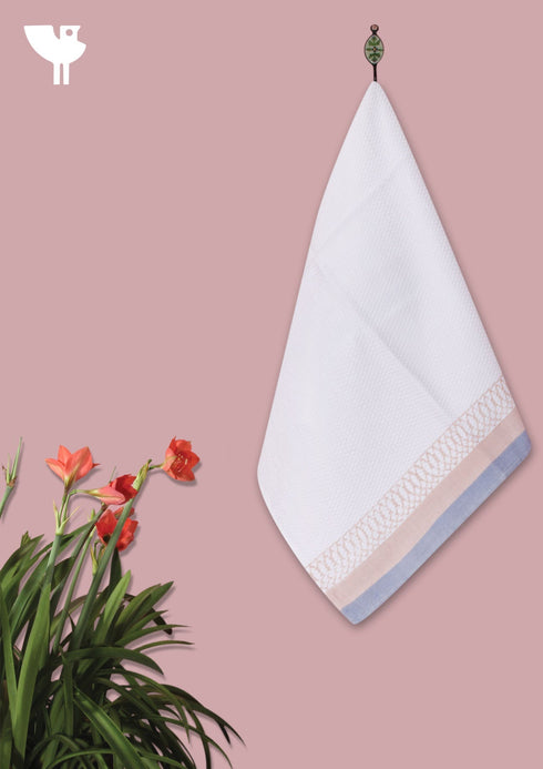 Handloom Cotton Hand Towel With Block Print Border