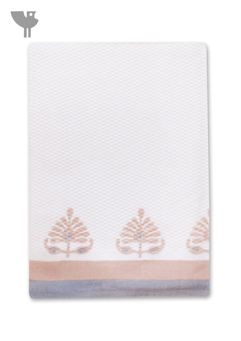 Handloom Cotton Hand Towel With Block Print Border