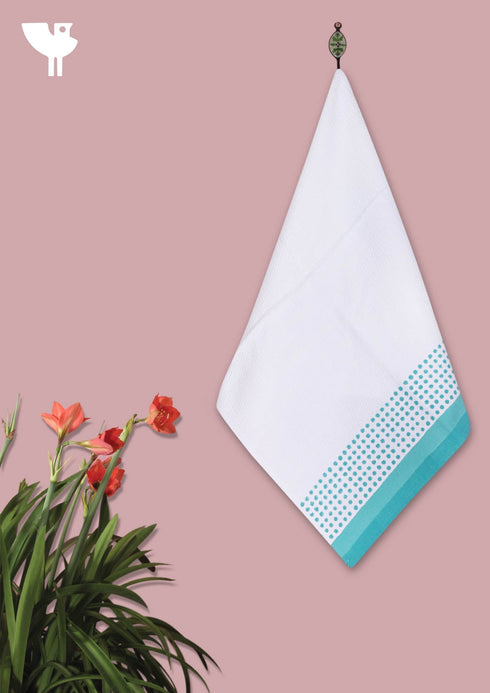 Handloom Cotton Hand Towel With Block Print Border
