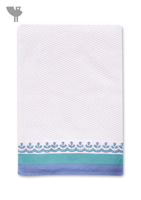 Handloom Cotton Hand Towel With Block Print Border