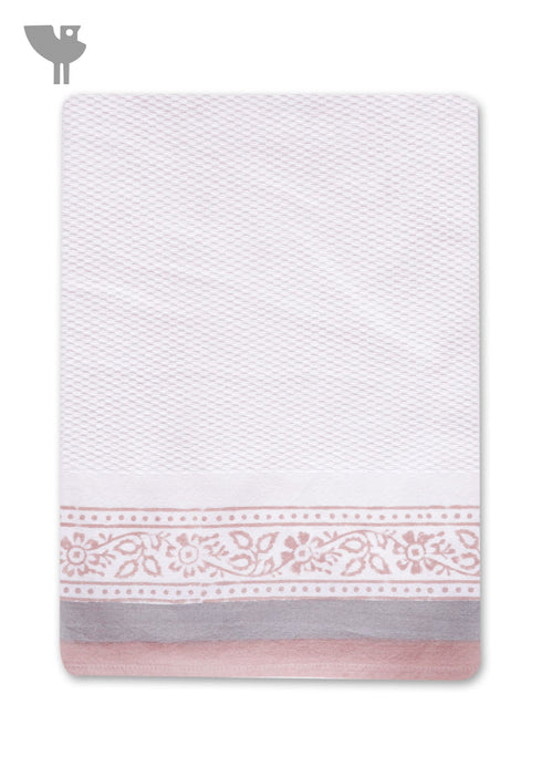 Handloom Cotton Hand Towel With Block Print Border