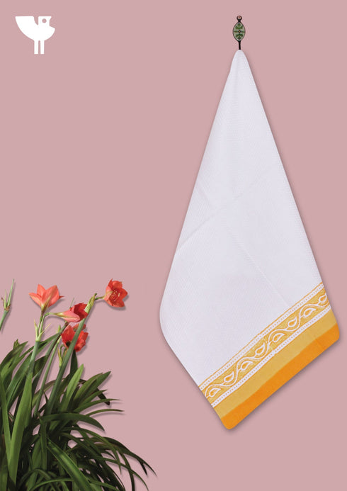 Handloom Cotton Hand Towel With Block Print Border