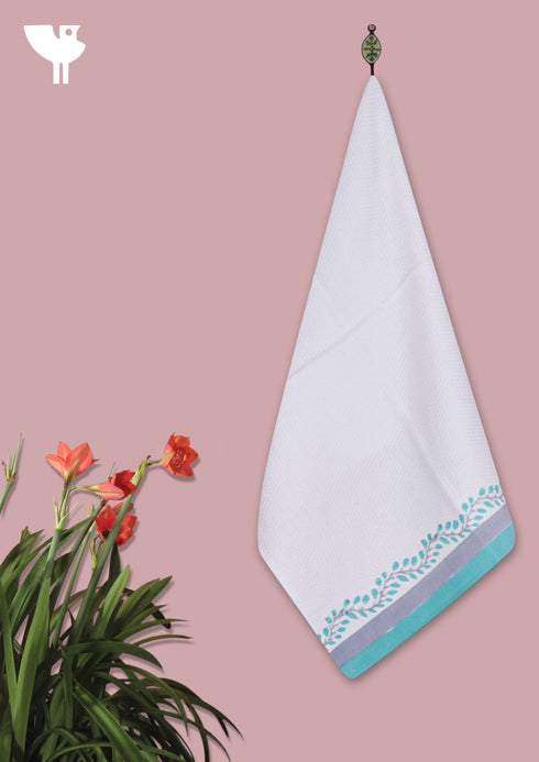 Handloom Cotton Hand Towel With Block Print Border