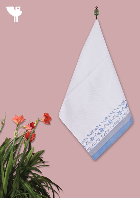 Handloom Cotton Hand Towel With Block Print Border