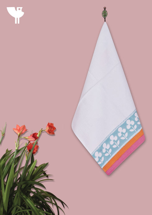 Handloom Cotton Hand Towel With Block Print Border