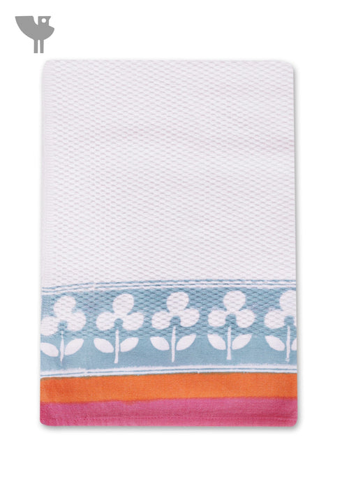 Handloom Cotton Hand Towel With Block Print Border