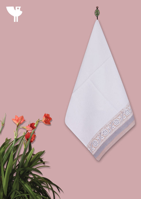 Handloom Cotton Hand Towel With Block Print Border