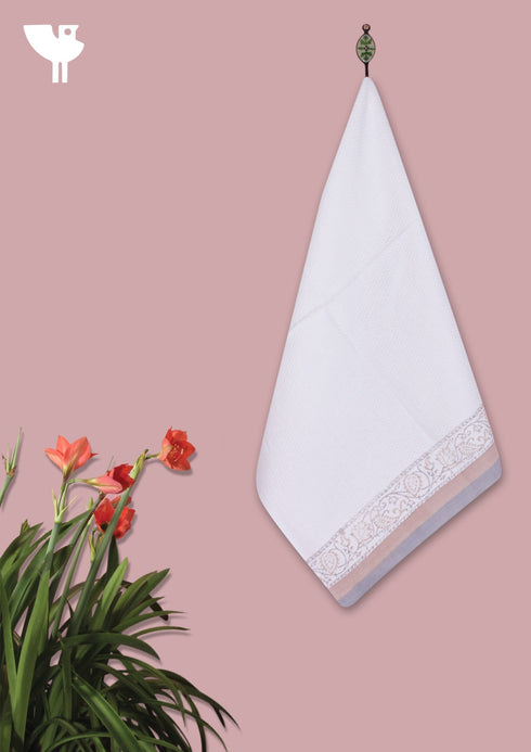 Handloom Cotton Hand Towel With Block Print Border