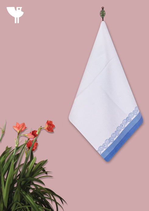 Handloom Cotton Hand Towel With Block Print Border