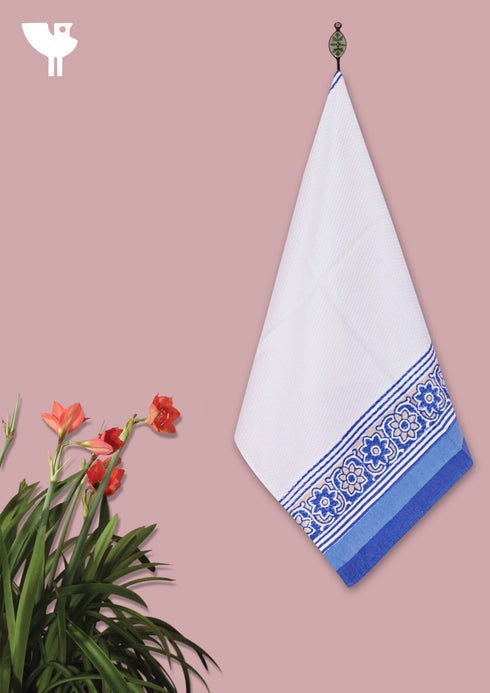Handloom Cotton Hand Towel With Block Print Border
