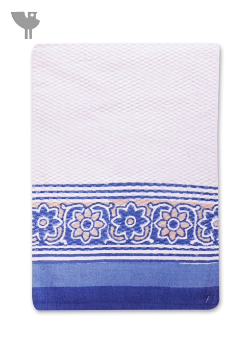 Handloom Cotton Hand Towel With Block Print Border