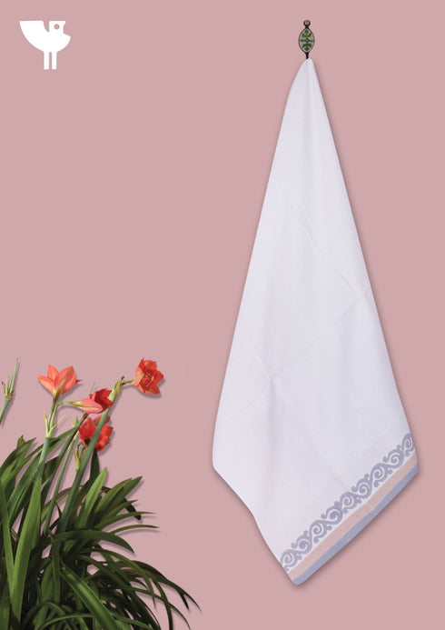 Handloom Cotton Hand Towel With Block Print Border