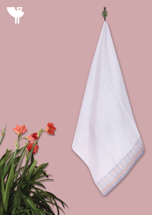 Handloom Cotton Hand Towel With Block Print Border