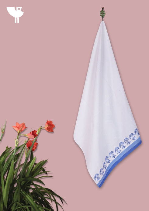 Handloom Cotton Hand Towel With Block Print Border
