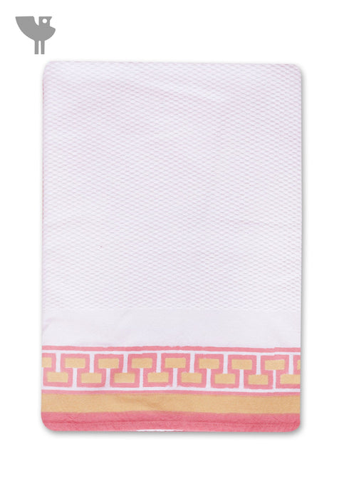 Handloom Cotton Hand Towel With Block Print Border