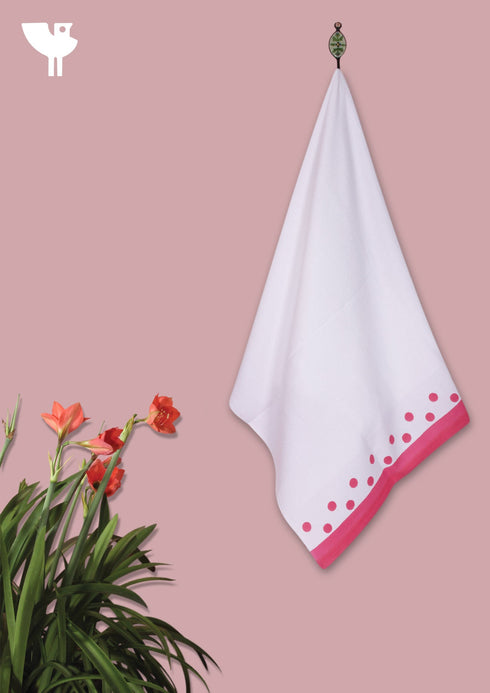 Handloom Cotton Hand Towel With Block Print Border