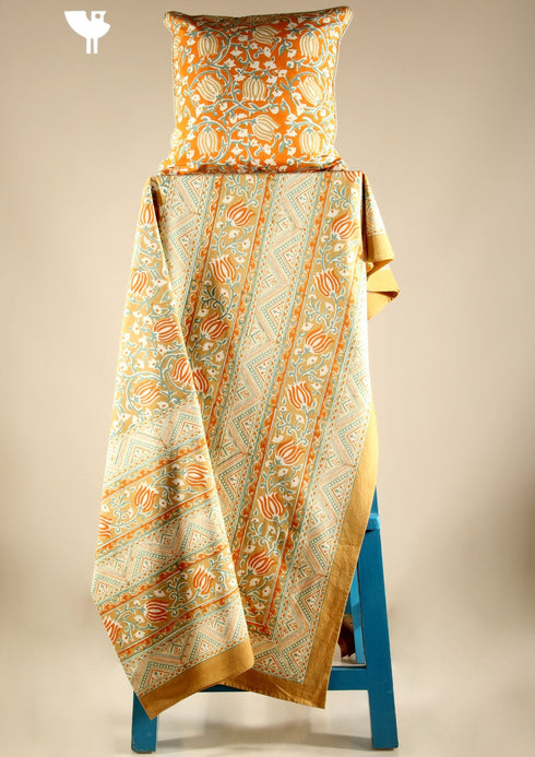 20s Cotton Bed Cover in Floral Block Print