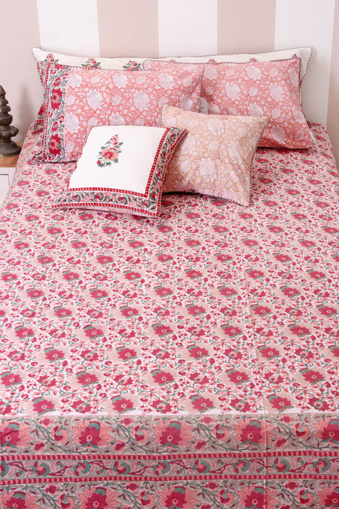 20s Cotton Bed Cover in Floral Block Print