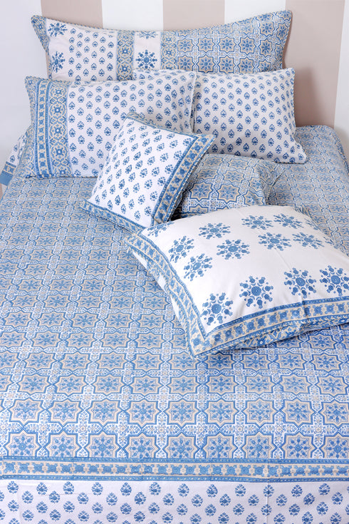 20s Cotton Bed Cover In Geometric Block Print