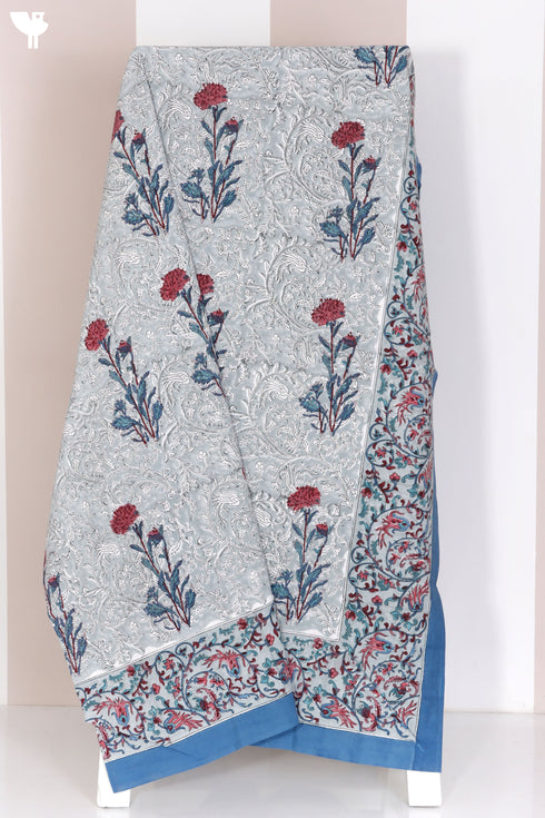 20’s Cotton Bed Cover In Floral Block Print