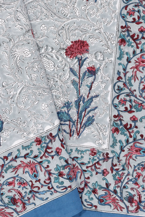 20’s Cotton Bed Cover In Floral Block Print