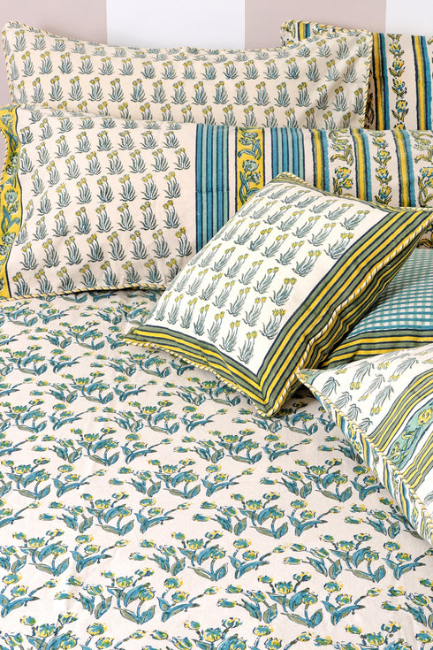 20’s Cotton Bed Cover In Floral Block Print