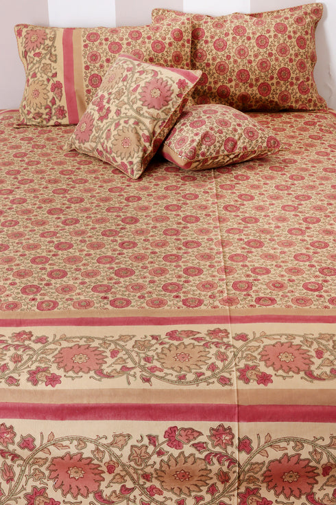 20s Cotton Bed Cover in Floral Block Print