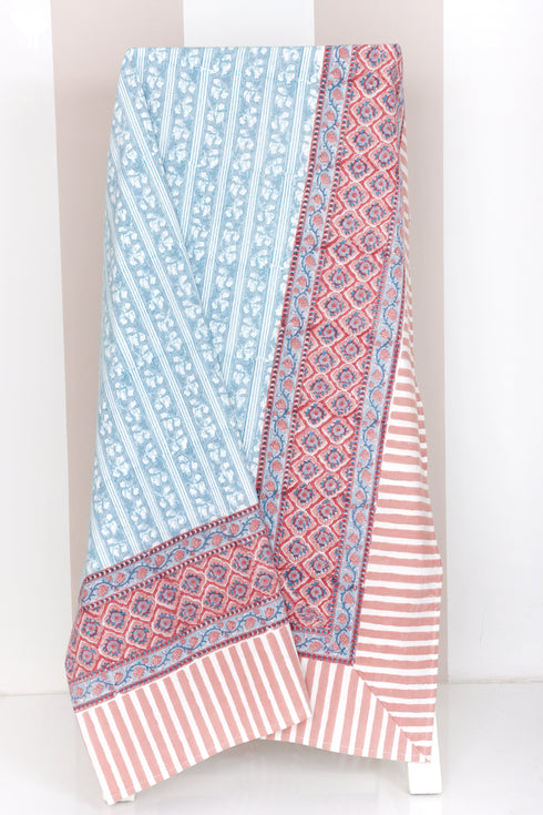 20s Cotton Bed Cover in Floral Block Print