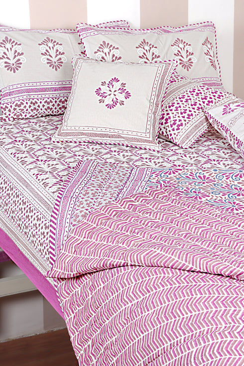 20s Cotton Bed Cover in Floral Block Print