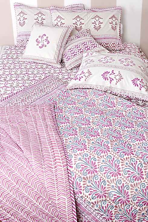 20s Cotton Bed Cover in Floral Block Print
