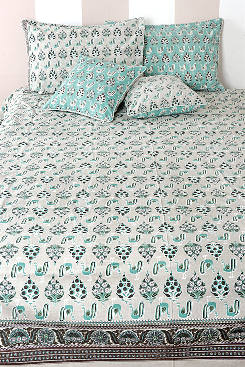 20s Cotton Bed Cover in Graphic Block Print