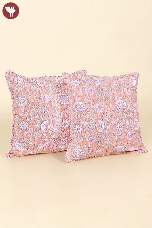 20s Cotton Cushion Cover in Floral Block Print
