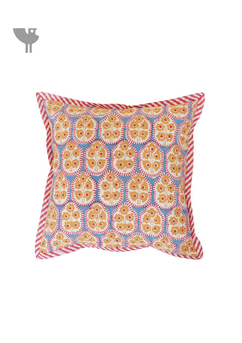 20s Cotton Cushion Cover in Block Print with Piping