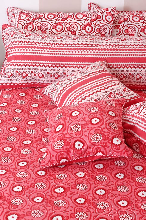 20s Cotton Cushion Cover in Block Print with Piping