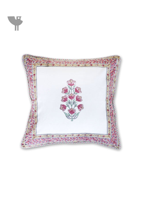 20s Cotton Cushion Cover in Floral Block Print
