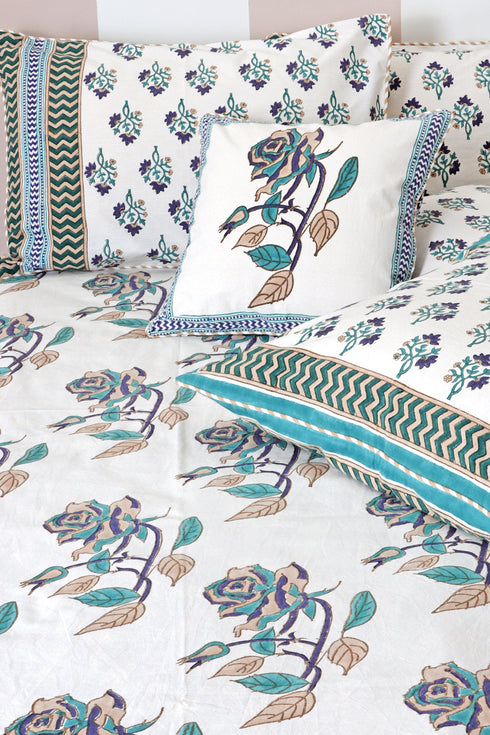 20s Cotton Cushion Cover in Block Print with Piping