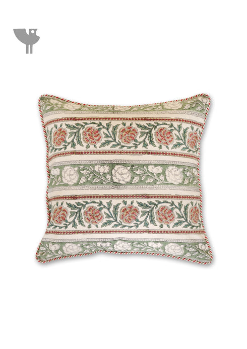 20s Cotton Cushion Cover in Block Print with Piping