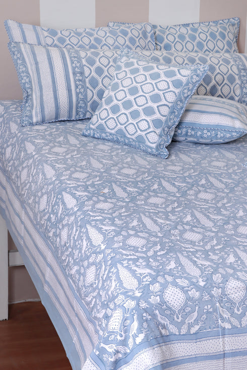 20s Cotton Cushion Cover in Block Print with Piping