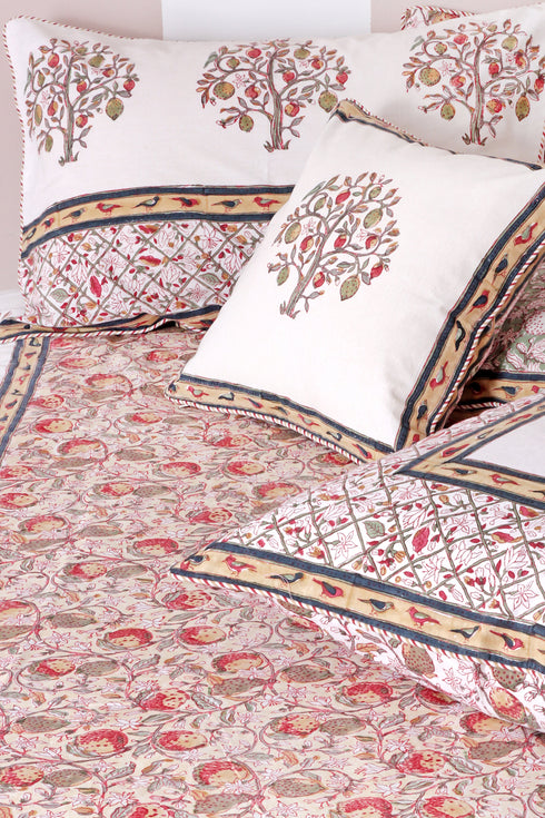 20s Cotton Cushion Cover in Block Print with Piping