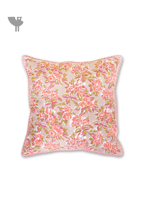 20s Cotton Cushion Cover in Block Print with Piping