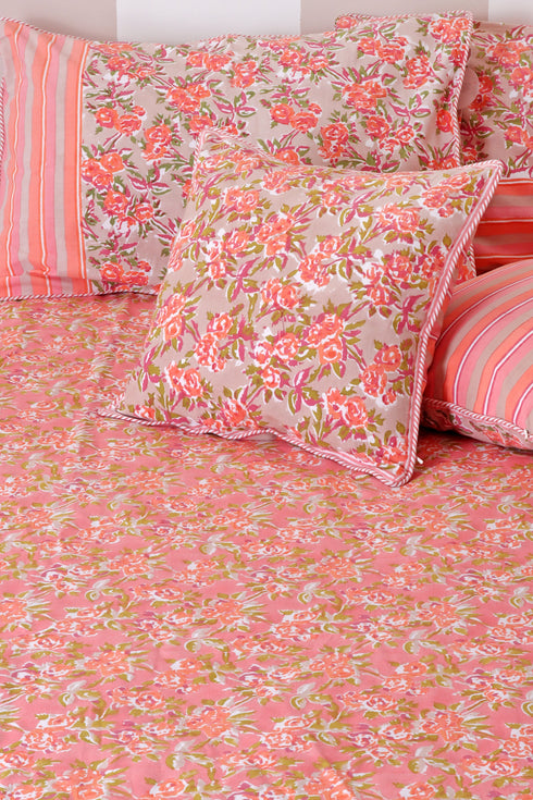 20s Cotton Cushion Cover in Block Print with Piping