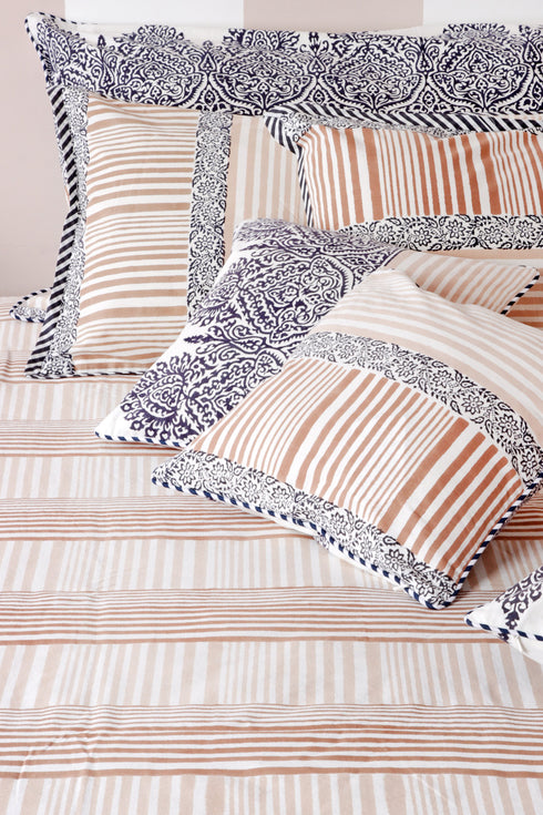 20s Cotton Cushion Cover in Block Print with Piping