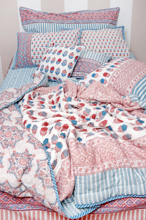 20s Cotton Cushion Cover in Floral Block Print