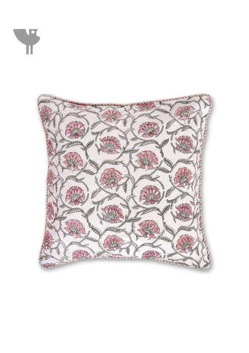20s Cotton Cushion Cover in Floral Block Print