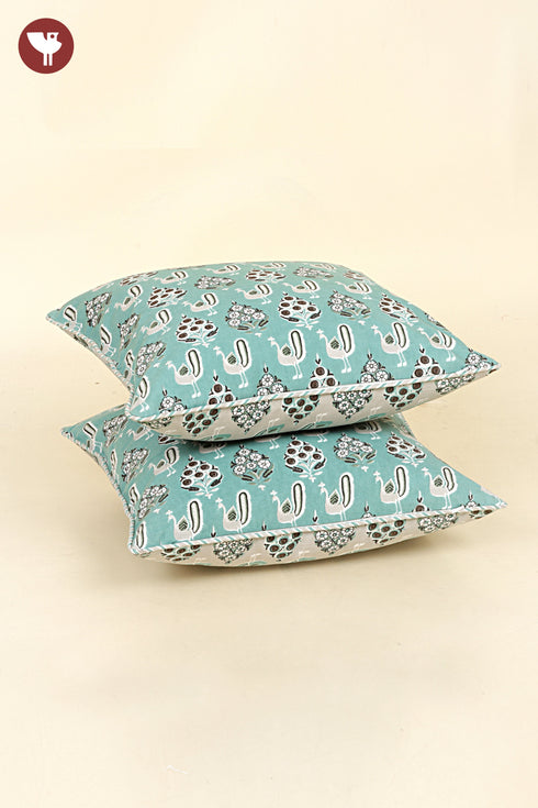 20s Cotton Cushion Cover in Block Print with Piping