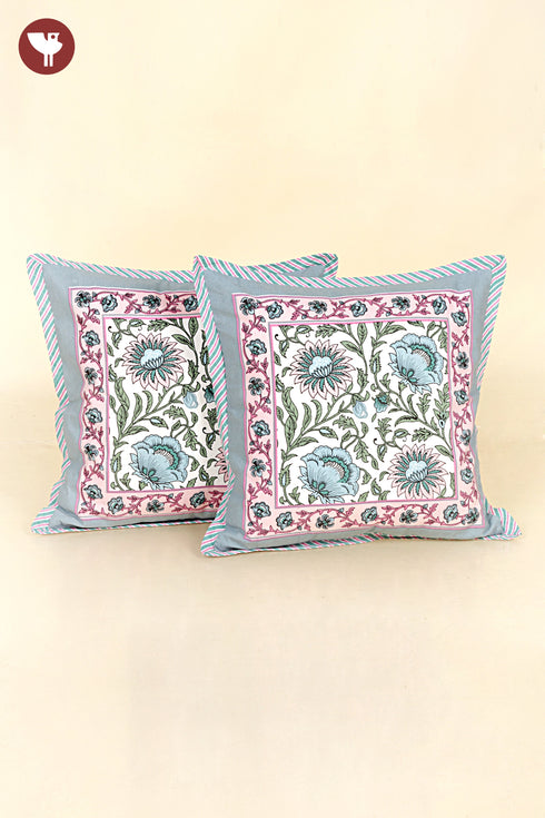 20s Cotton Cushion Cover in Floral Block Print