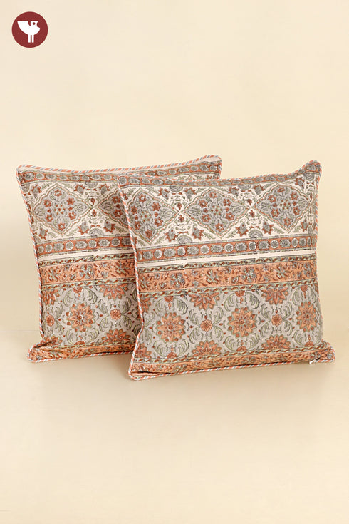 20s Cotton Cushion Cover in Floral Block Print